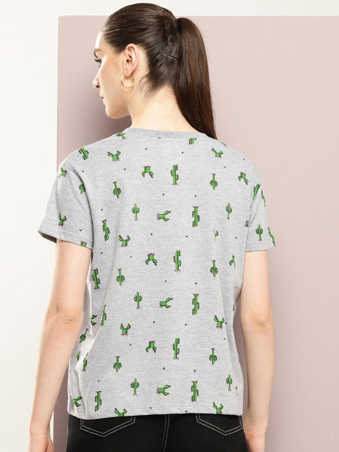 Womens Half Sleeve Round Neck All-Over Printed Boxy Fit Tshirts