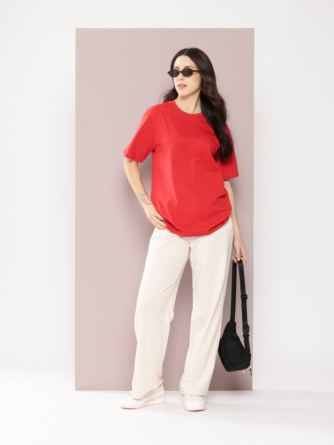 Womens Half Sleeve Round Neck Solid Oversized Fit Tshirts