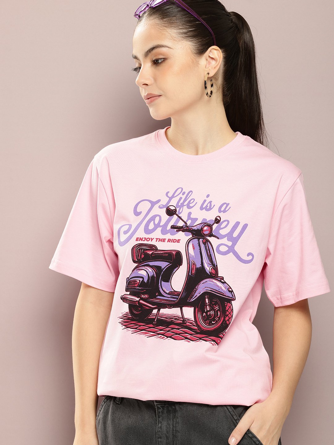 Womens Half Sleeve Round Neck Oversized Fit T-Shirts