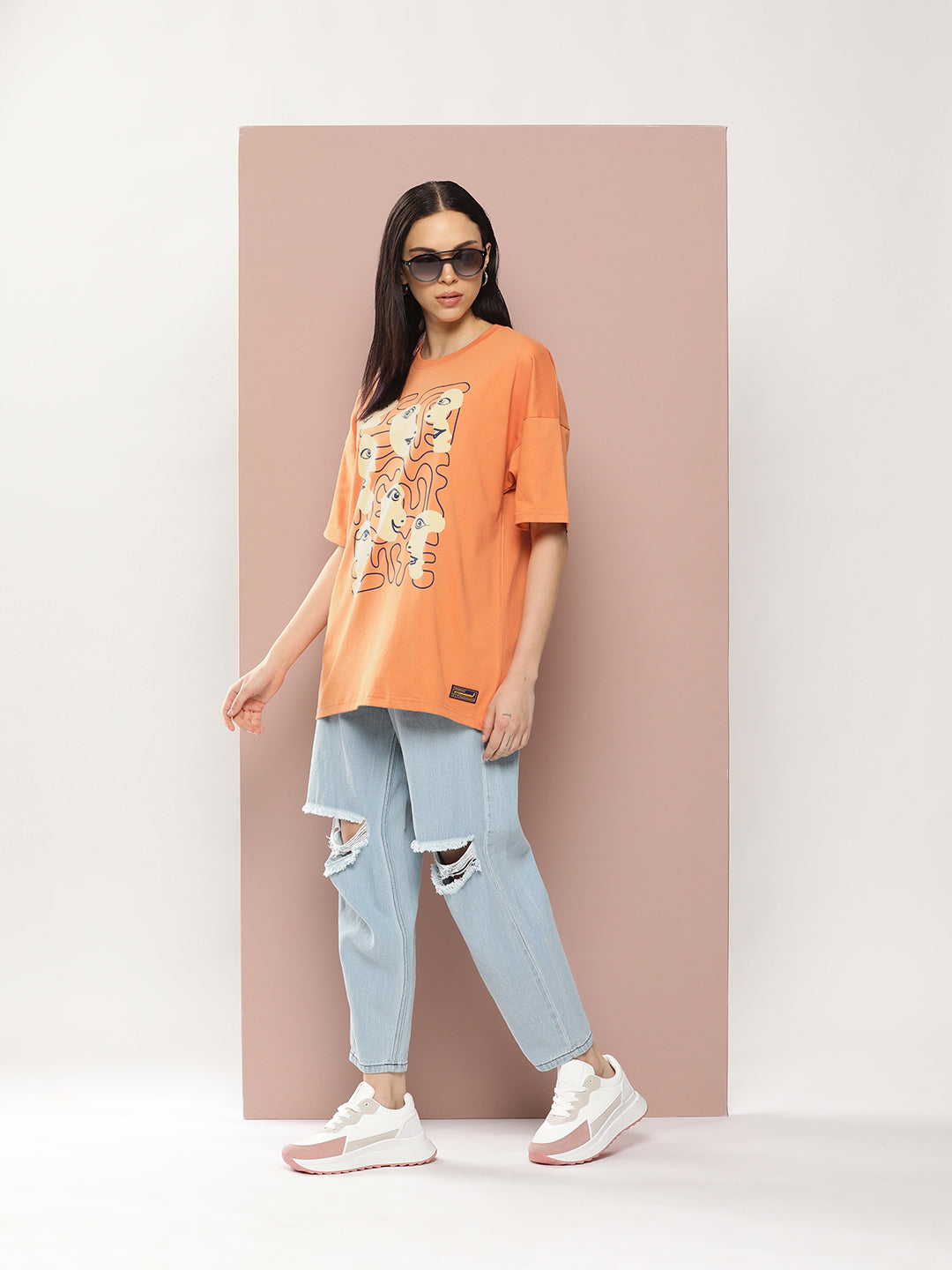 Womens Half Sleeve Drop Shoulder Printed Oversized Fit T-Shirts