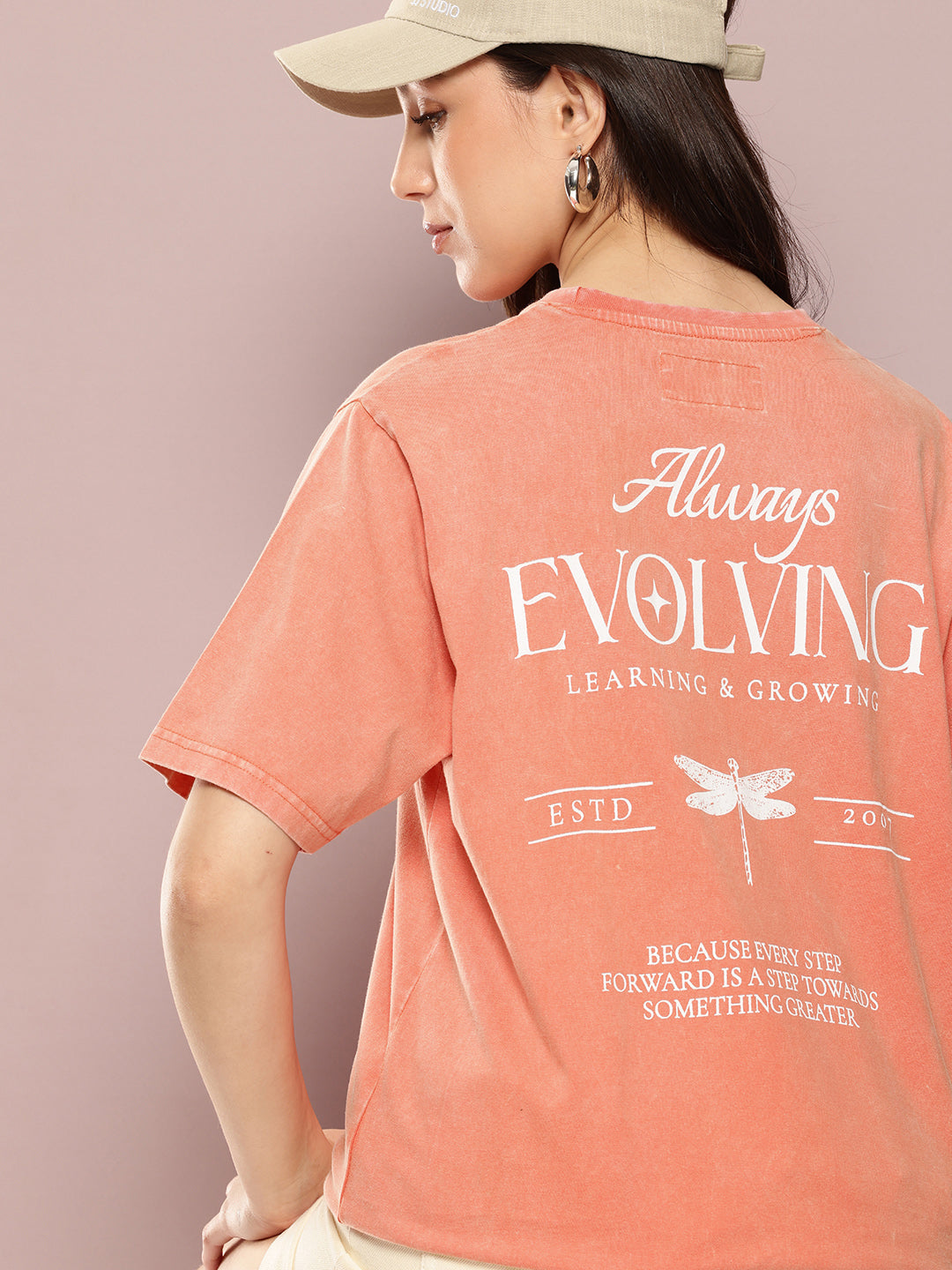 Womens Half Sleeve Round Neck Back Printed Oversized Fit Tshirts