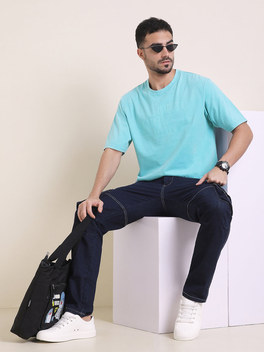 Mens Half Sleeve Round Neck Back Printed Oversized Fit Tshirts