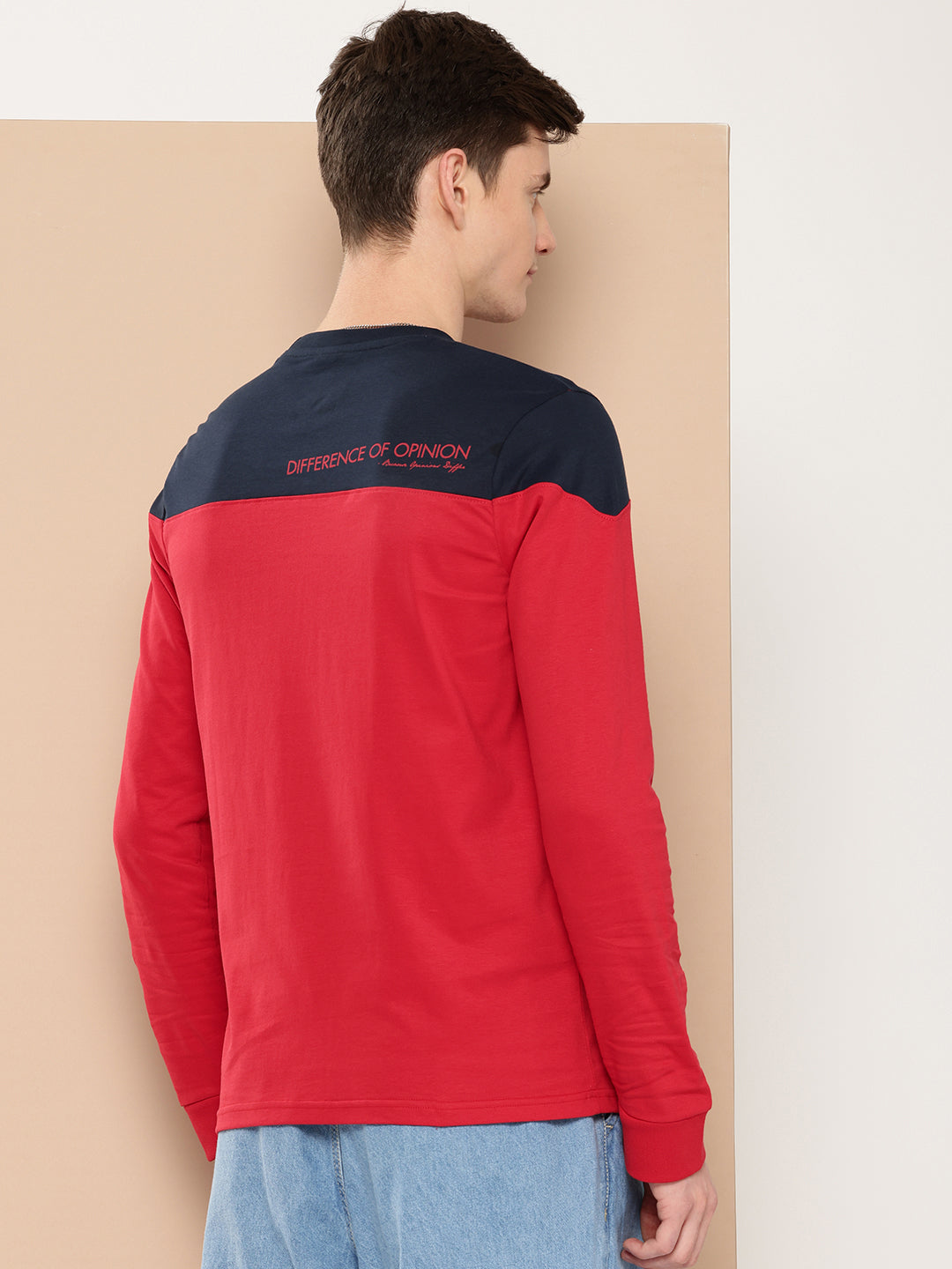 Mens Full Sleeve Henley Neck Colourblocked Regular Fit Tshirts