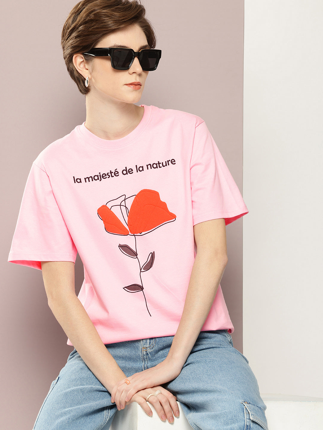 Womens Half Sleeve Round Neck Printed Oversized Fit Tshirts