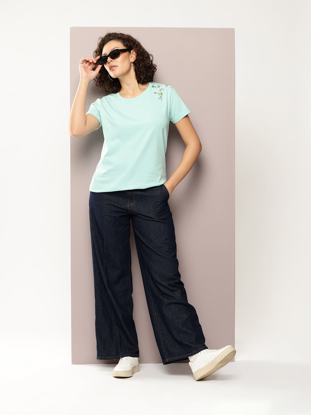 Womens Half Sleeve Round Neck Embroidery Boxy Fit Tshirts