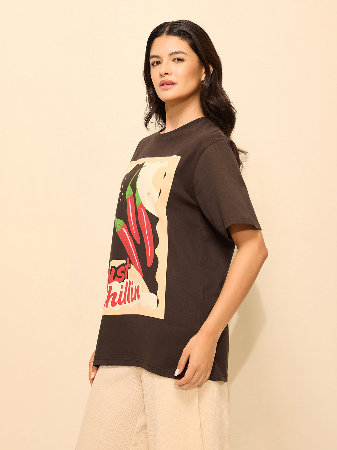 Womens Printed Oversized Fit Cotton T-Shirt