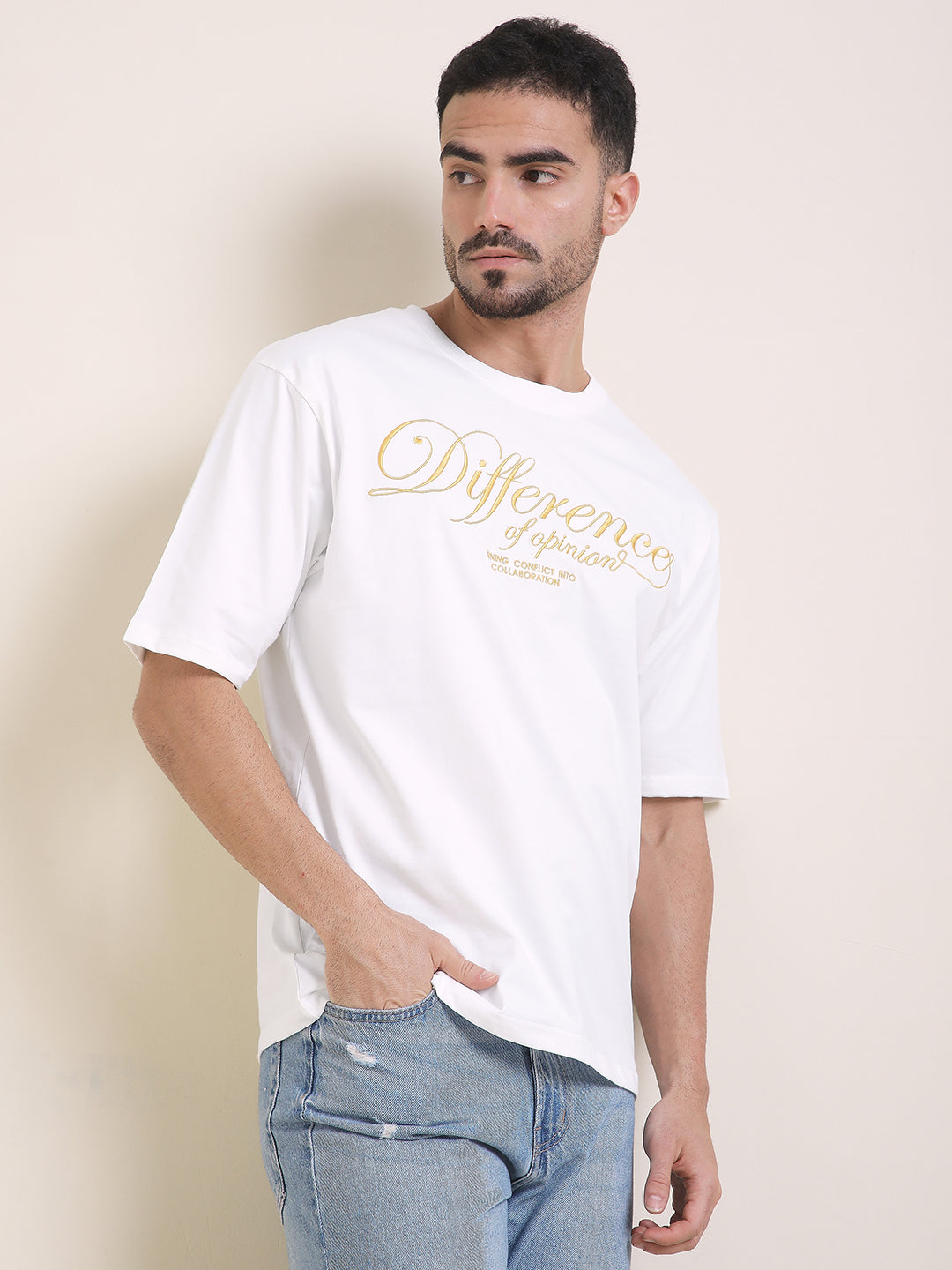 Mens Half Sleeve Round Neck Embroidered Oversized Fit Tshirts