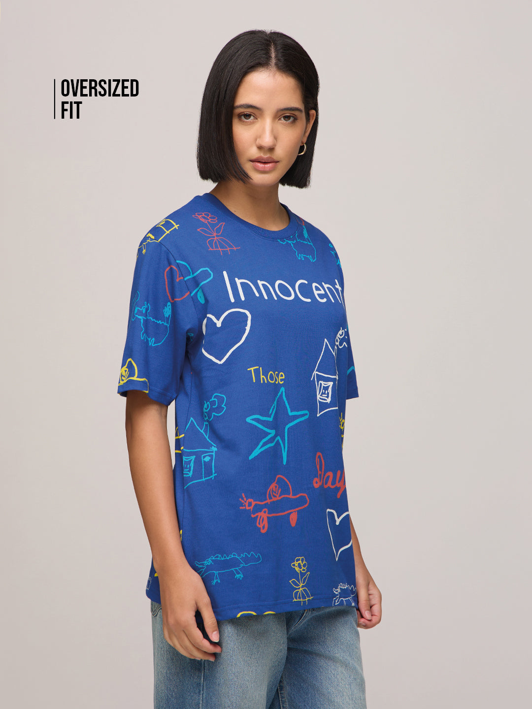Womens Printed Oversized Fit Cotton T-Shirt