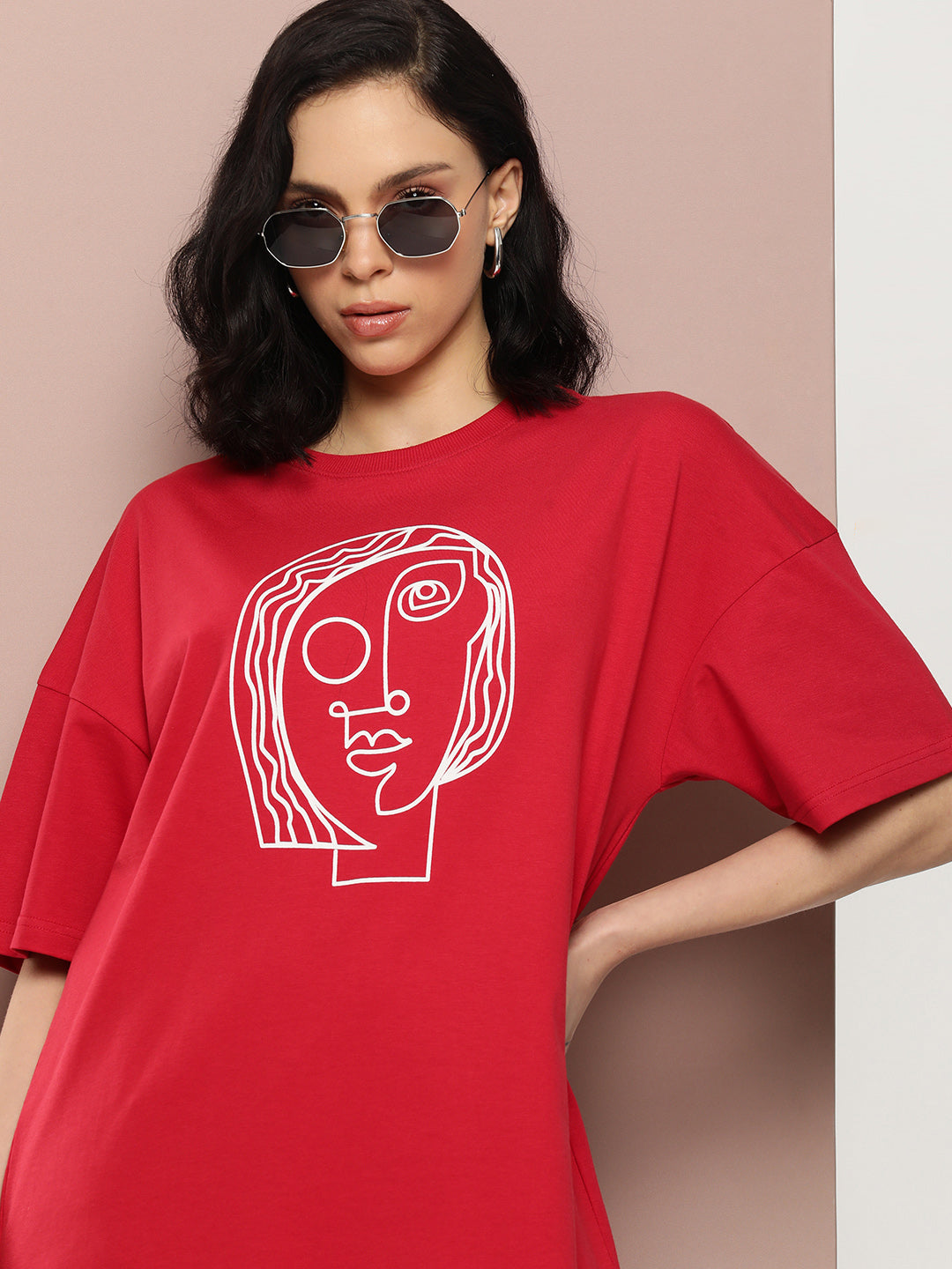 Womens Half Sleeve Drop Shoulder Printed Oversized Fit T-Shirts