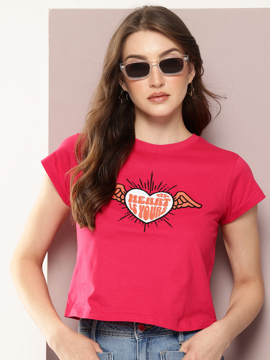 Womens Half Sleeve Round Neck Embroidered Regular Fit Tshirts