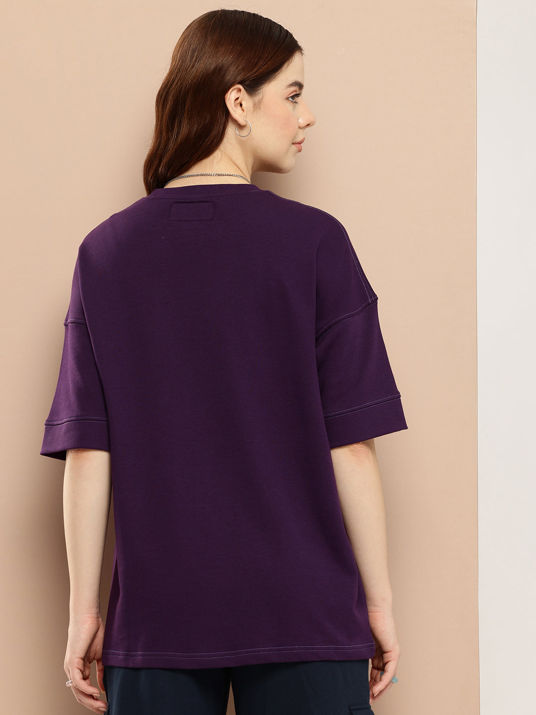 Womens Half Sleeve Round Neck Solid Oversized Fit Tshirts