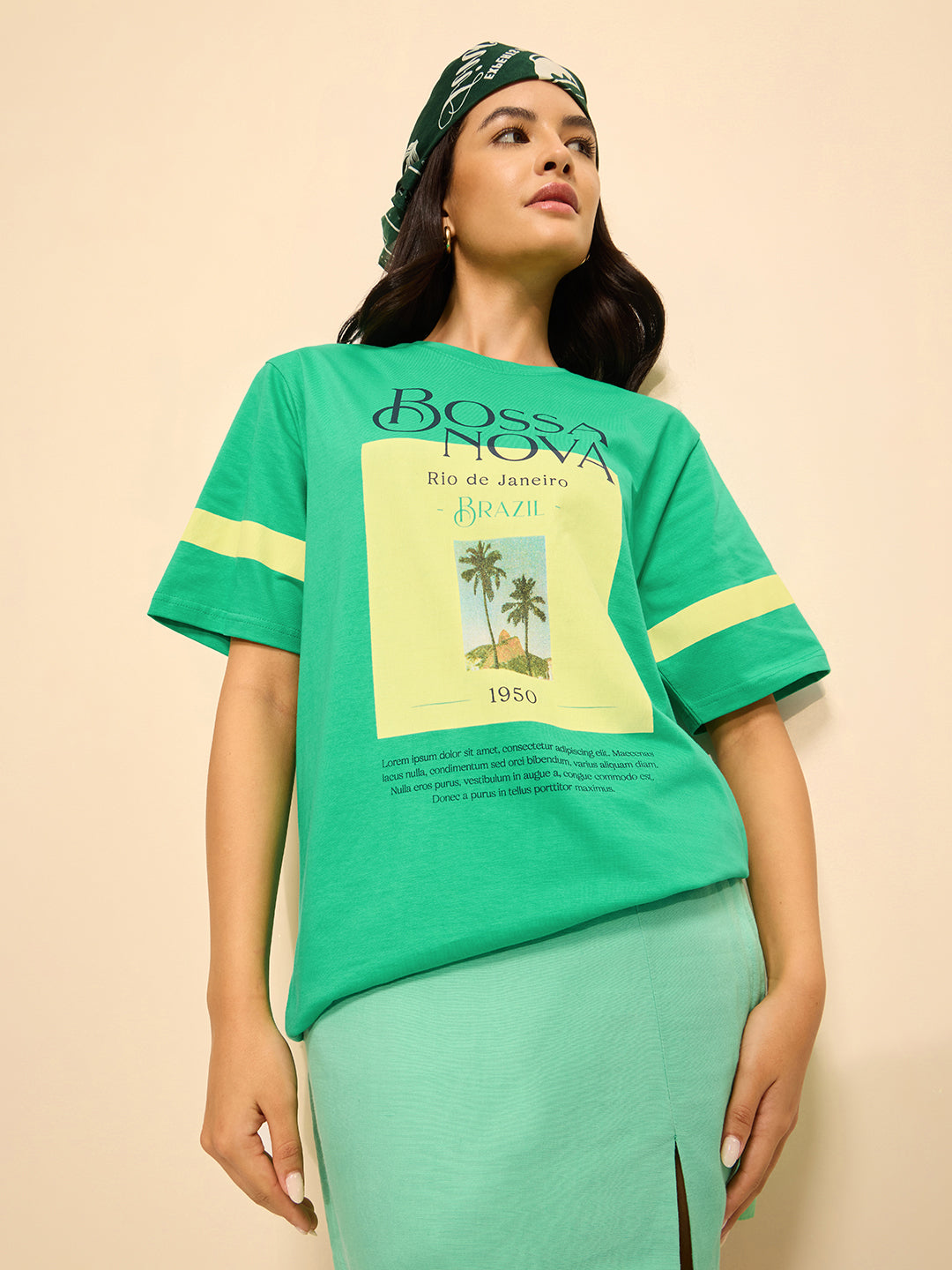 Womens Printed Oversized Fit Cotton T-Shirt