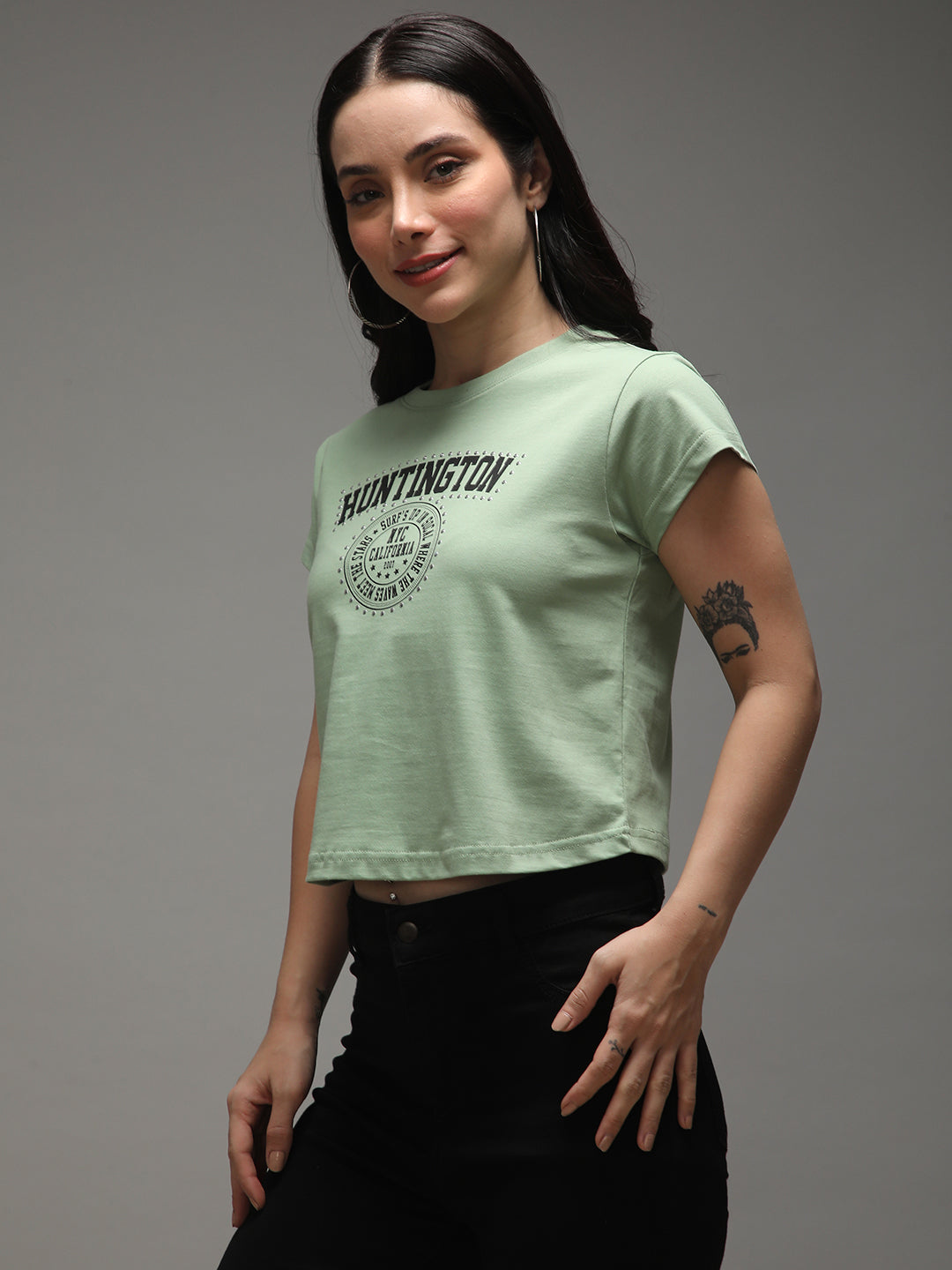 Womens Half Sleeve Round Neck Printed Regular Fit Tshirts