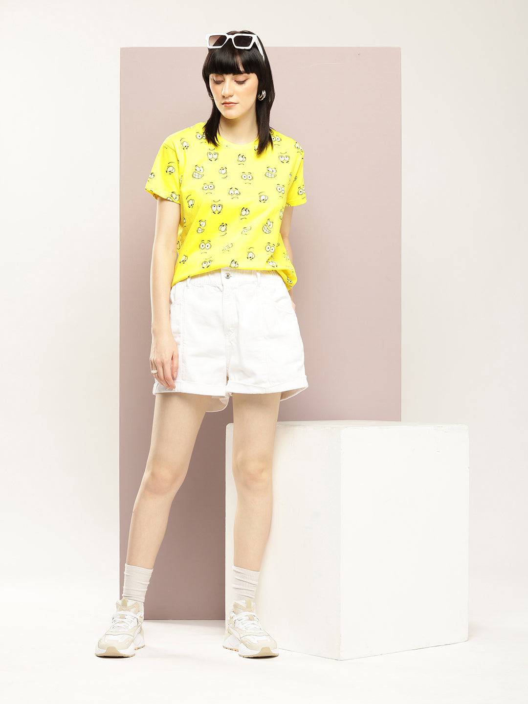 Womens Half Sleeve Round Neck All-Over Printed Boxy Fit Tshirts
