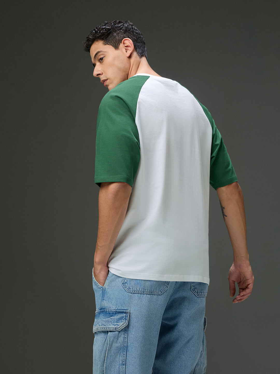 Mens Round Neck Raglan Sleeve Printed Oversized Fit Tshirt