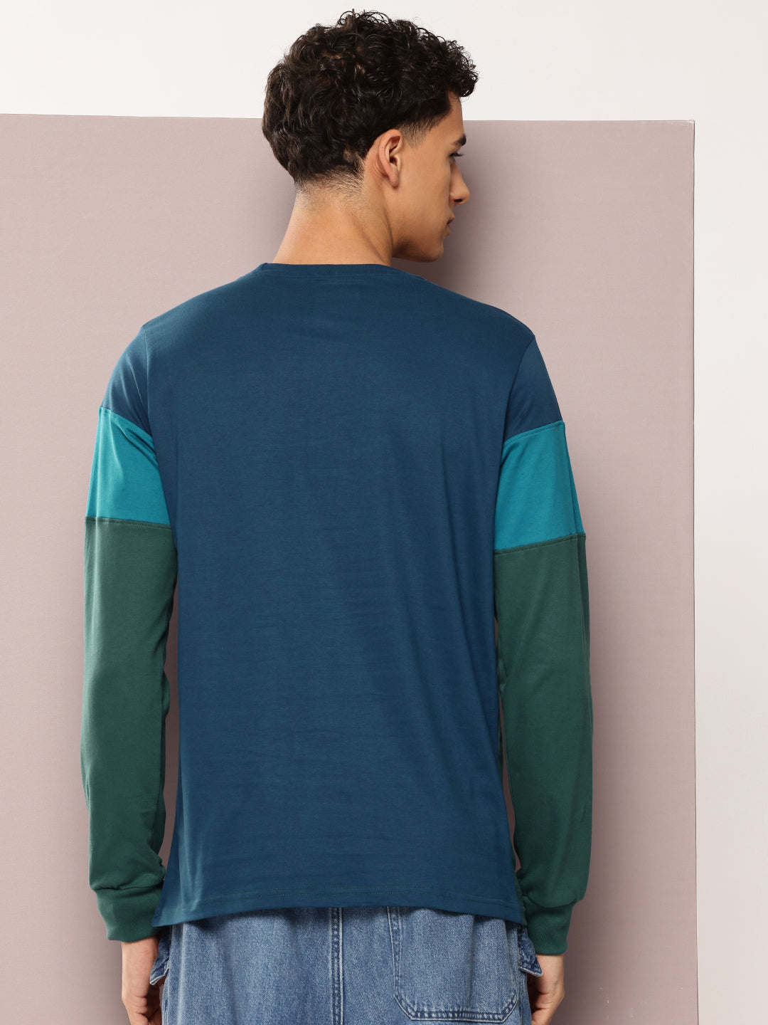 Mens Full Sleeve Round Neck Colourblocked Regular Fit Tshirts
