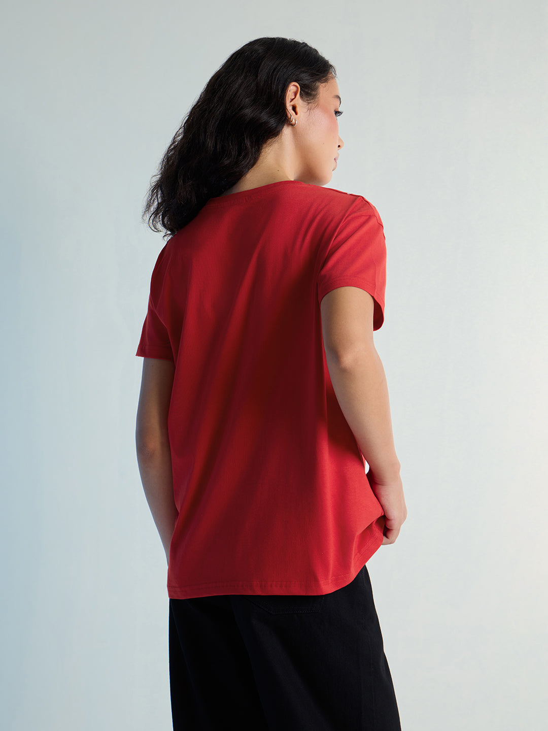 Womens Stud Detailed Boxy Regular Round Neck Tshirt 