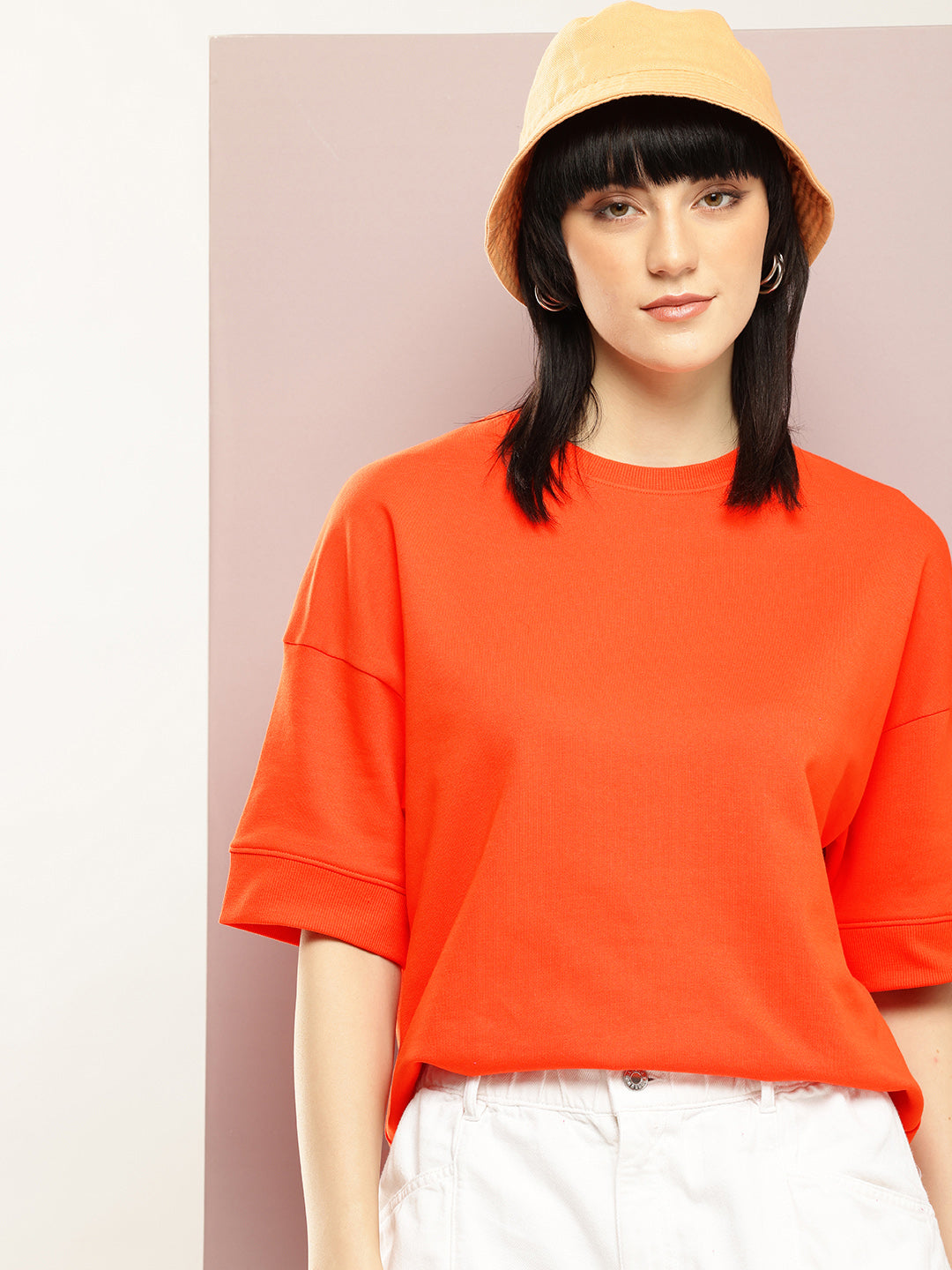 Womens Half Sleeve Round Neck Solid Oversized Fit Tshirts