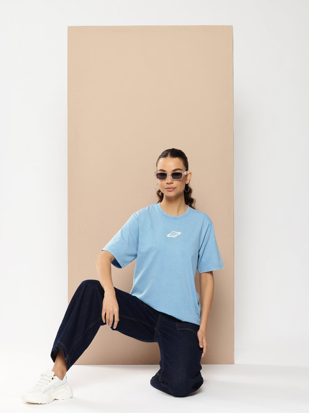 Womens Half Sleeve Round Neck Back Printed Oversized Fit Tshirts