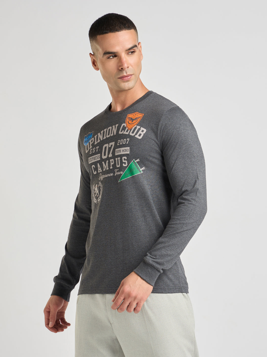 Mens Printed Regular Fit Full Sleeve Round Neck Tshirt