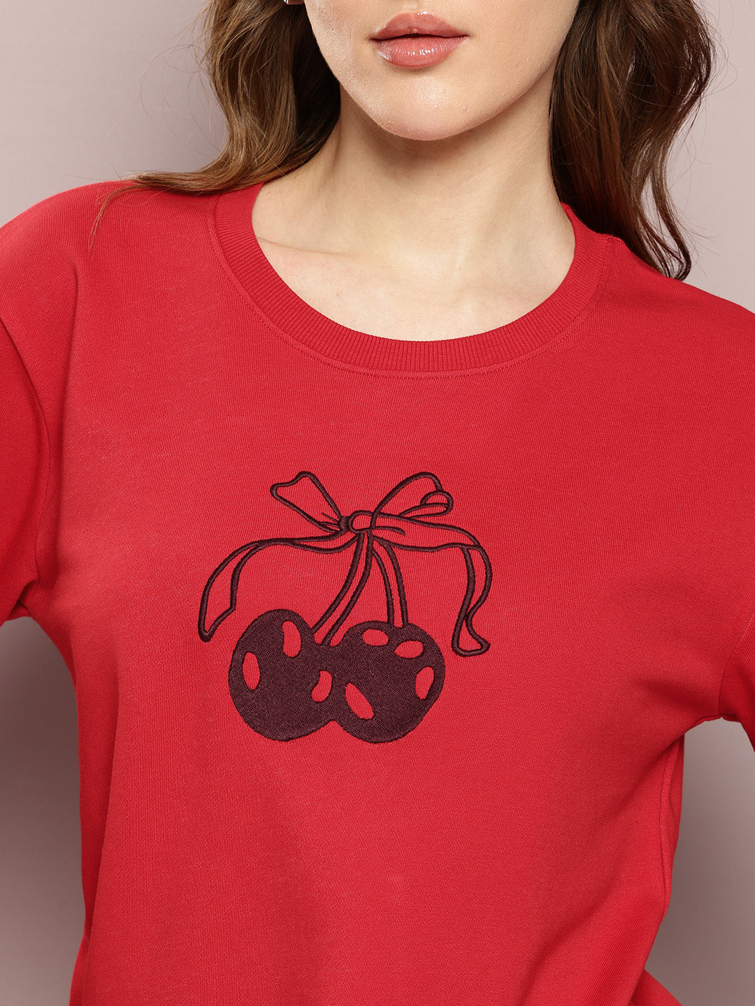 Womens Full Sleeve Round Neck Embroidered Relaxed Fit Tshirts