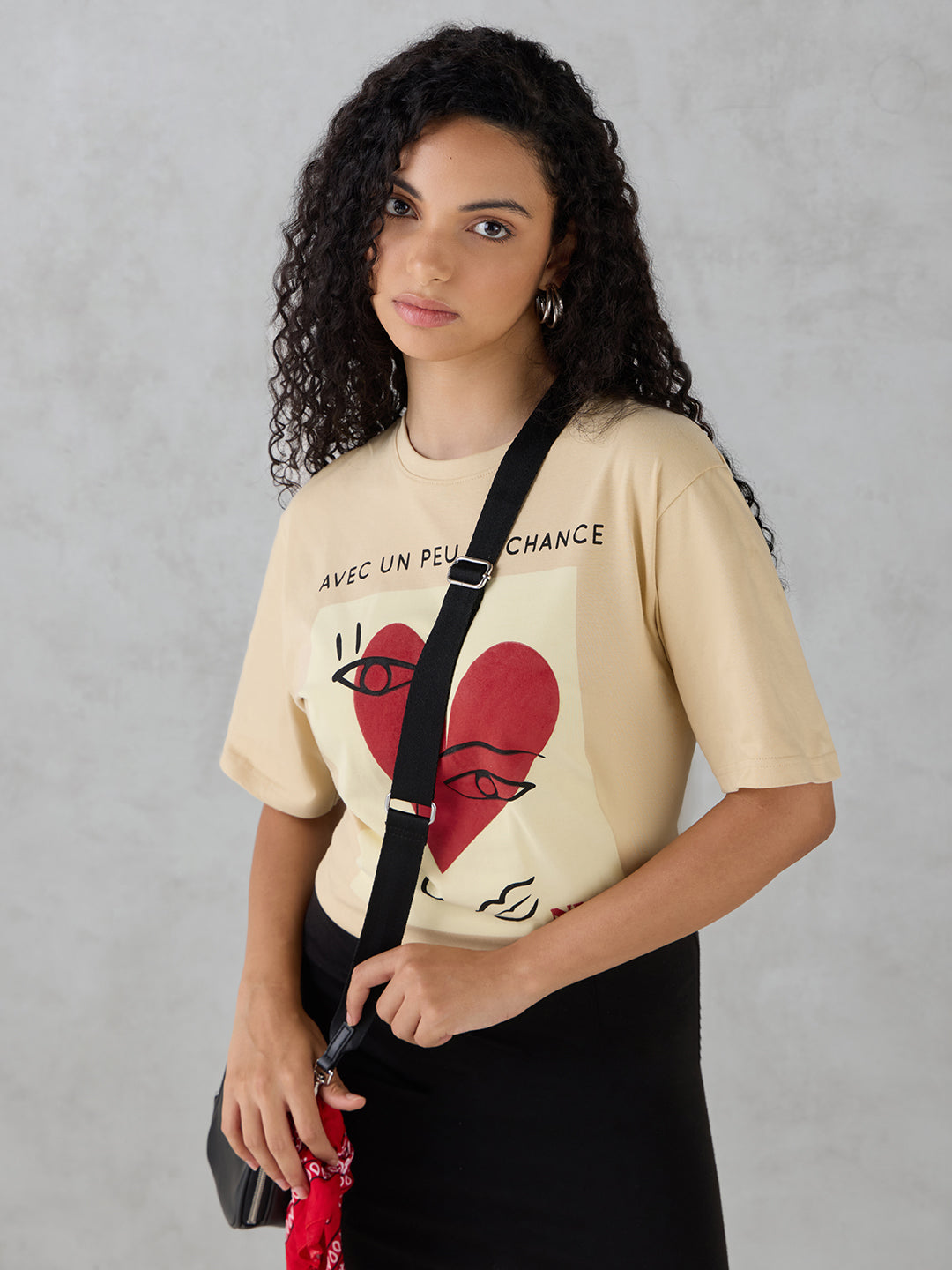 Womens Half Sleeve Puff Printed Oversized Fit Tshirt