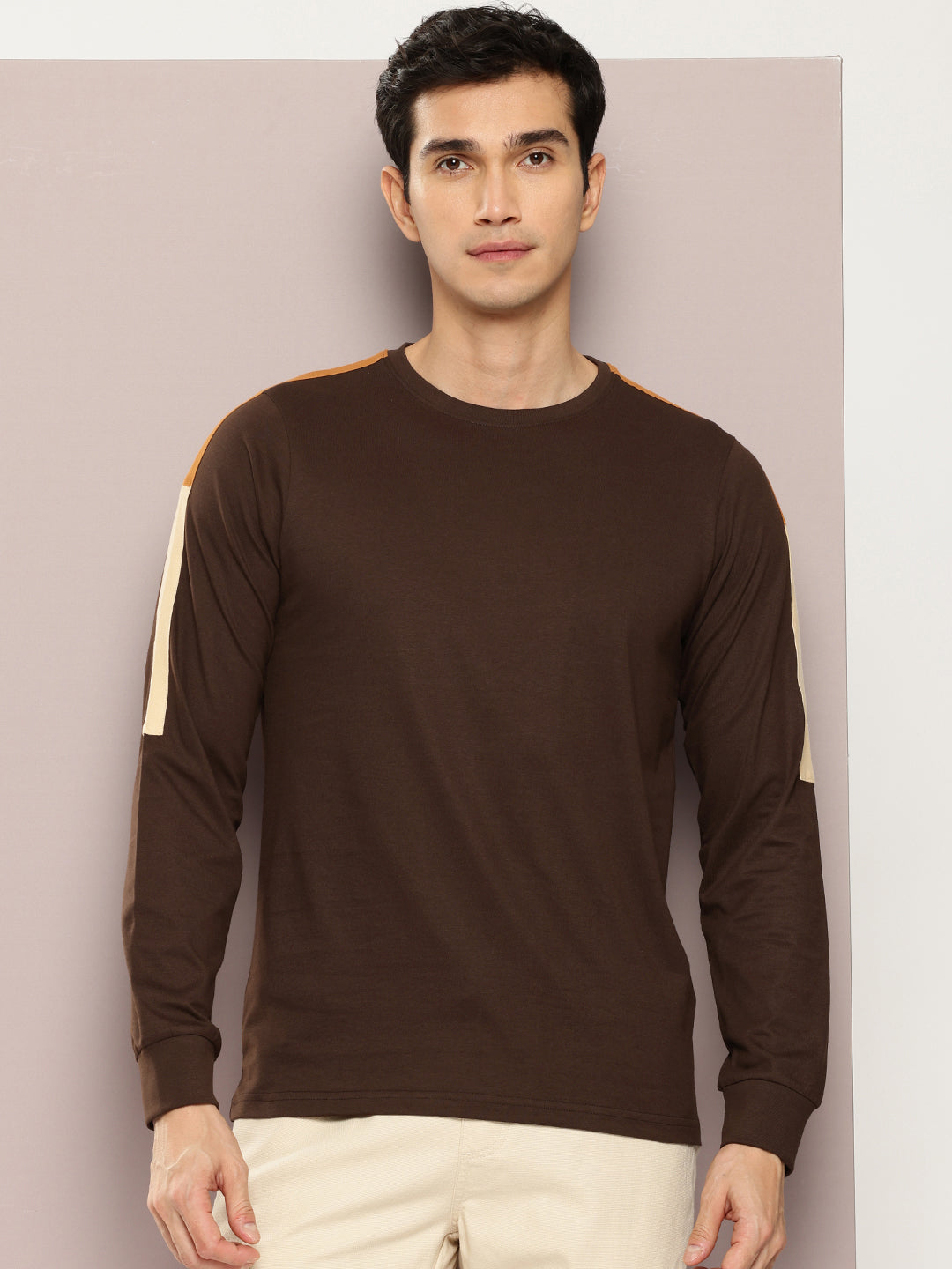 Mens Full Sleeve Round Neck Solid Regular Fit Tshirts