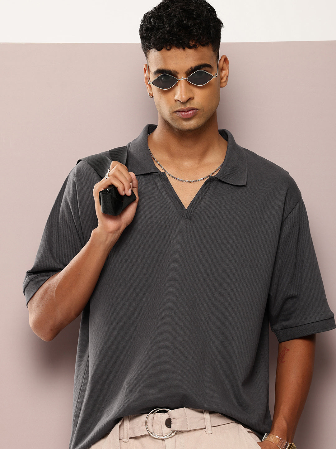 Mens Half Sleeve Polo Neck Solid Oversized Fit Tshirts