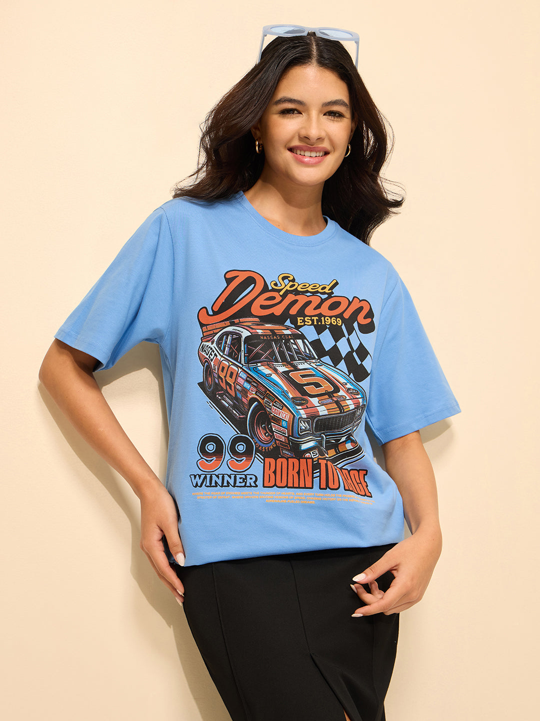 Womens Printed Oversized Cotton T-Shirt