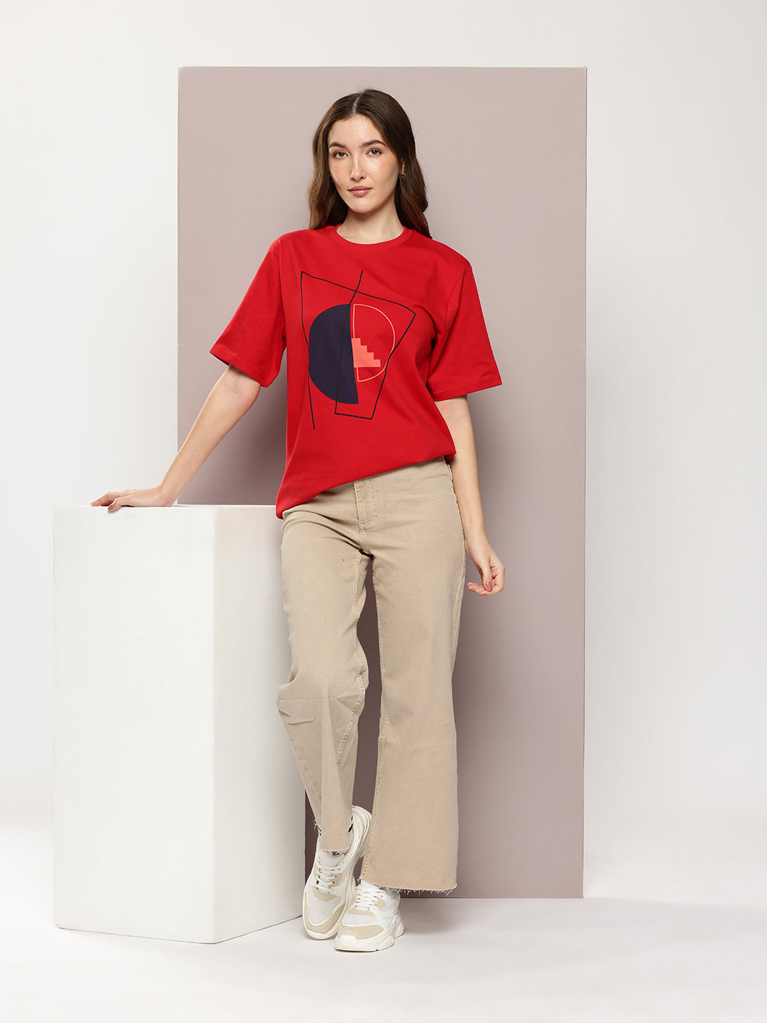 Womens Half Sleeve Round Neck Printed Oversized Fit Tshirts