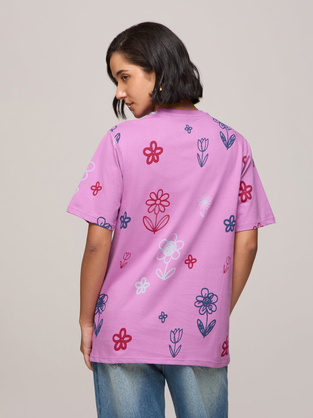 Womens Printed Oversized Fit Cotton T-Shirt