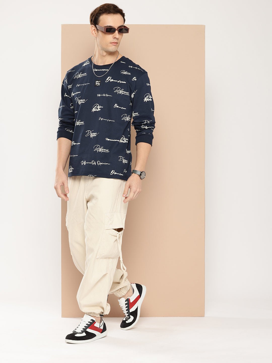 Mens Full Sleeve Round Neck All-Over Printed Oversized Fit Tshirts