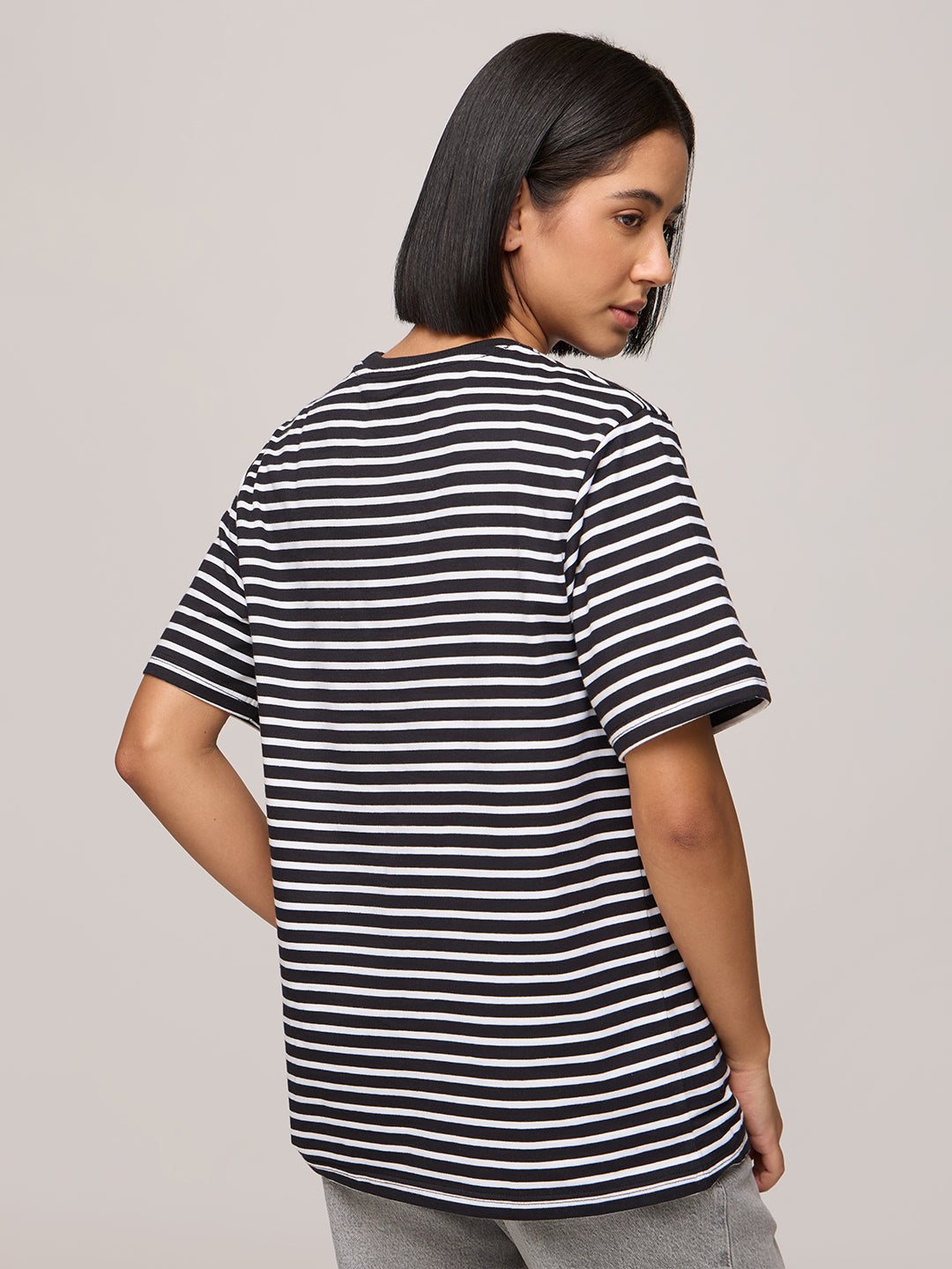 Womens Striped Oversized Fit Cotton T-Shirt