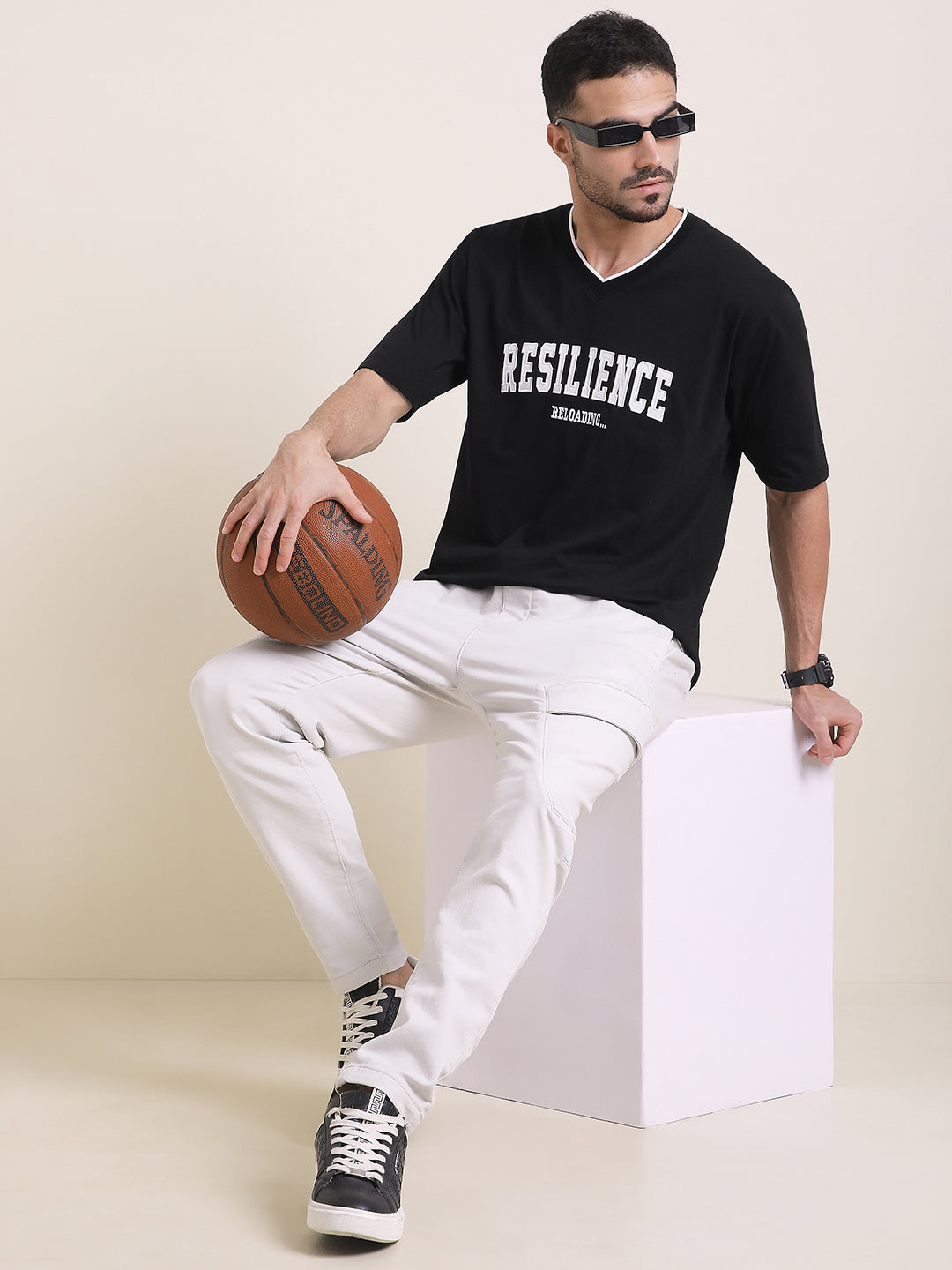 Mens Half Sleeve V-Neck Printed Oversized Fit Tshirts