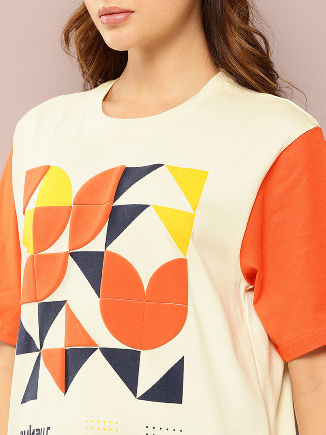 Womens Short Sleeve Puff Printed Oversized Fit Tshirt