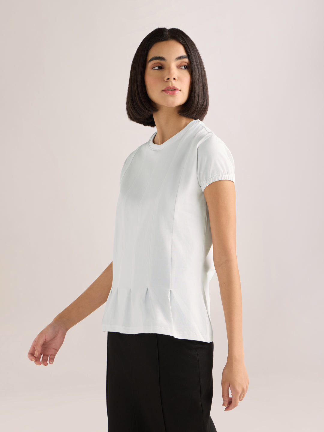 Womens Solid Regular Fit Lycra Jersey Round Neck Tshirt