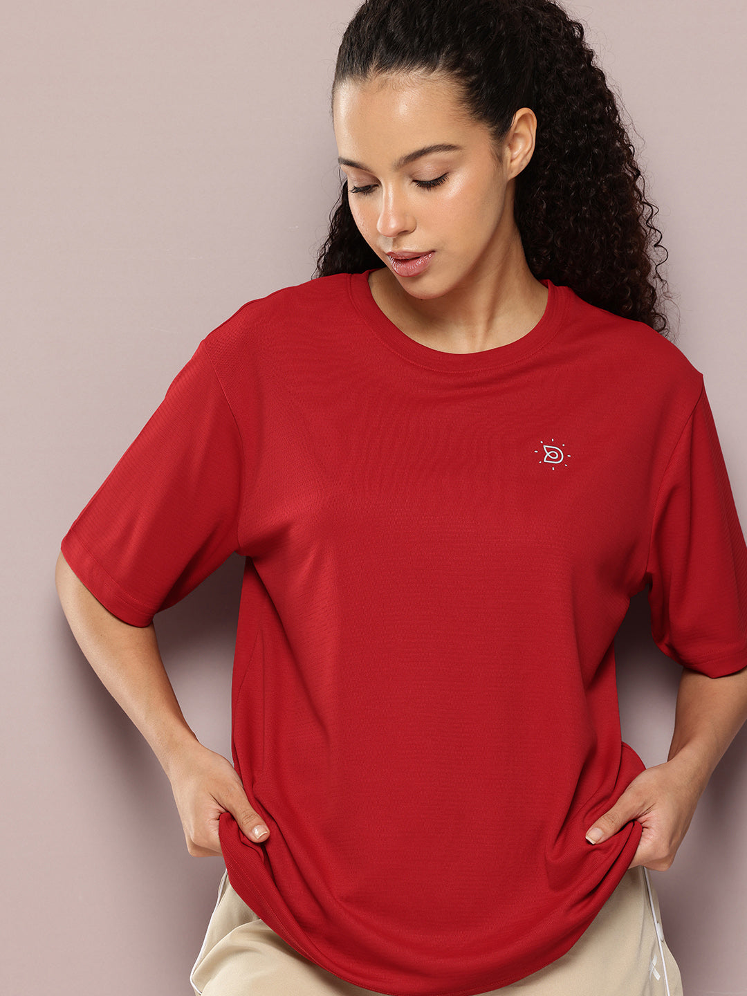 Womens Half Sleeve Round Neck Solid Oversized Fit Tshirts