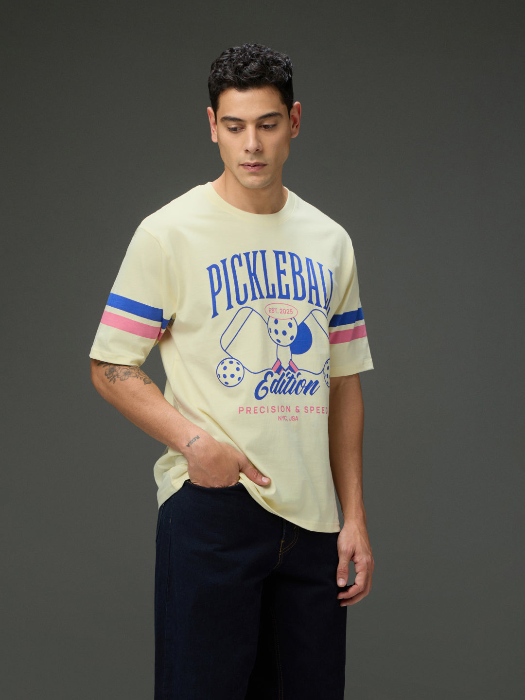 Mens Round Neck Half Sleeve Printed Oversized Fit Tshirt