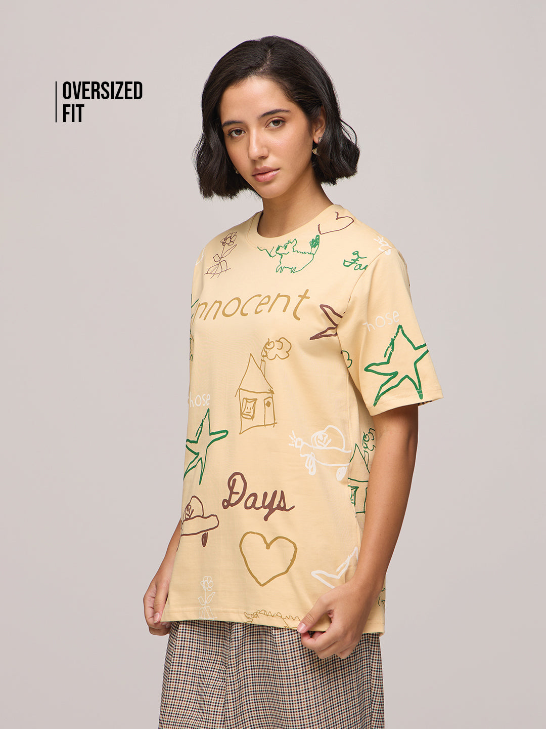 Womens Printed Oversized Fit Cotton T-Shirt