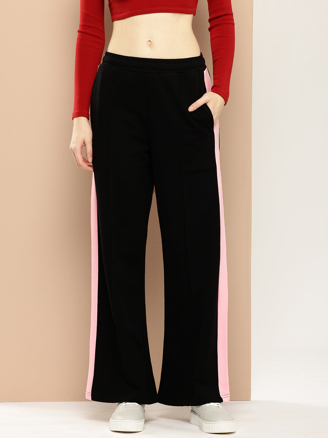 Women Colourblocked Cotton Relaxed Baggy Korean Pants