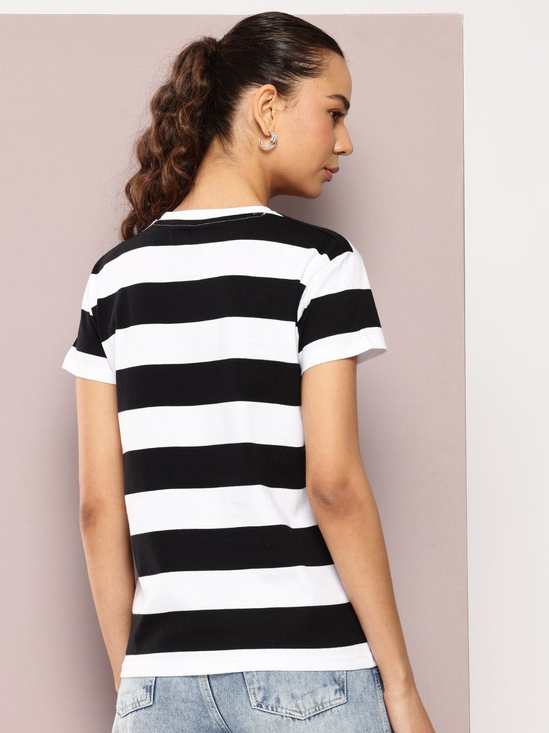 Womens Half Sleeve Round Neck Striped Regular Fit Tshirts