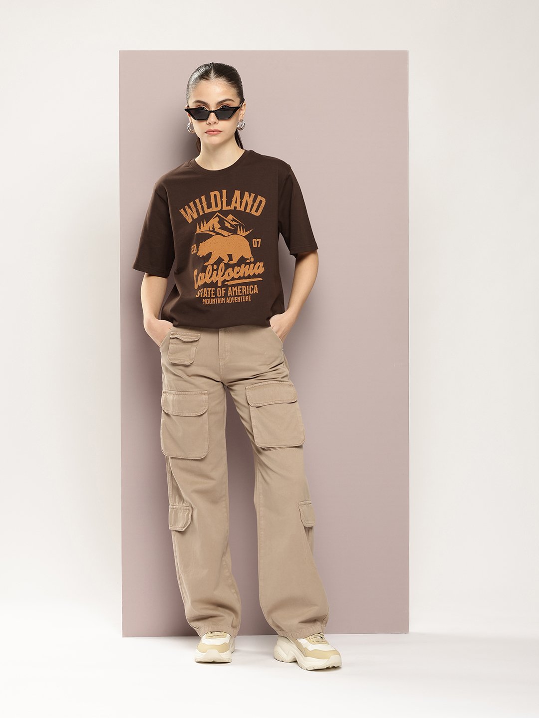 Womens Short Sleeve Round Neck Oversized Fit T-Shirt