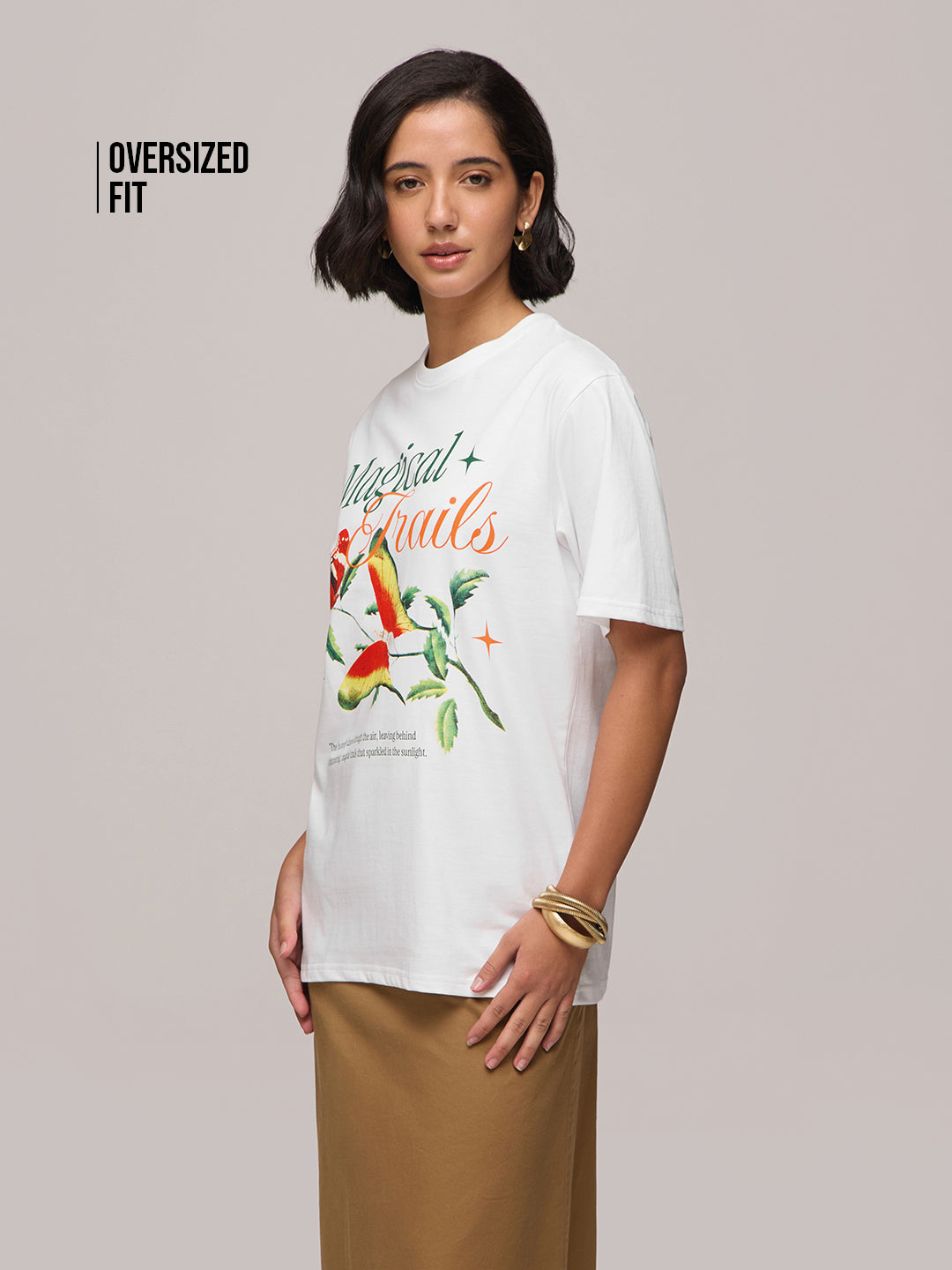 Womens Printed Oversized Fit Cotton T-Shirt