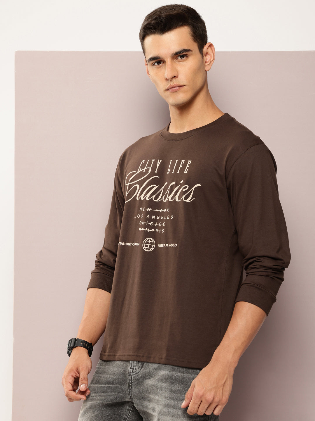 Mens Full Sleeve Round Neck Printed Oversized Fit Tshirts