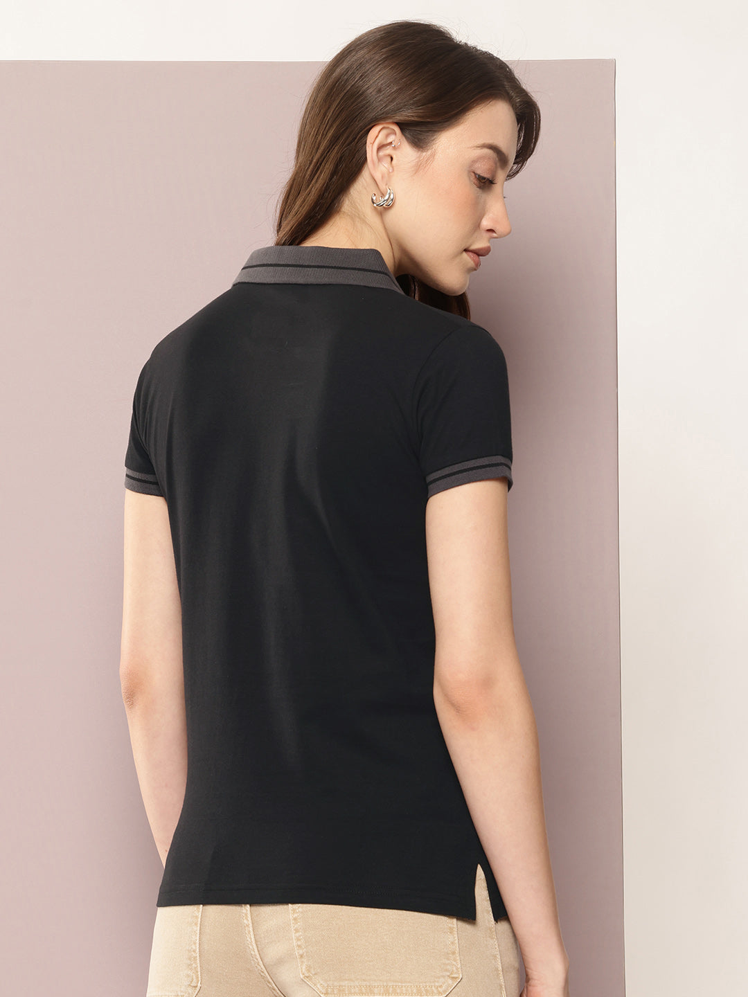 Womens Half Sleeve Polo Neck Embroidered Regular Fit Tshirts