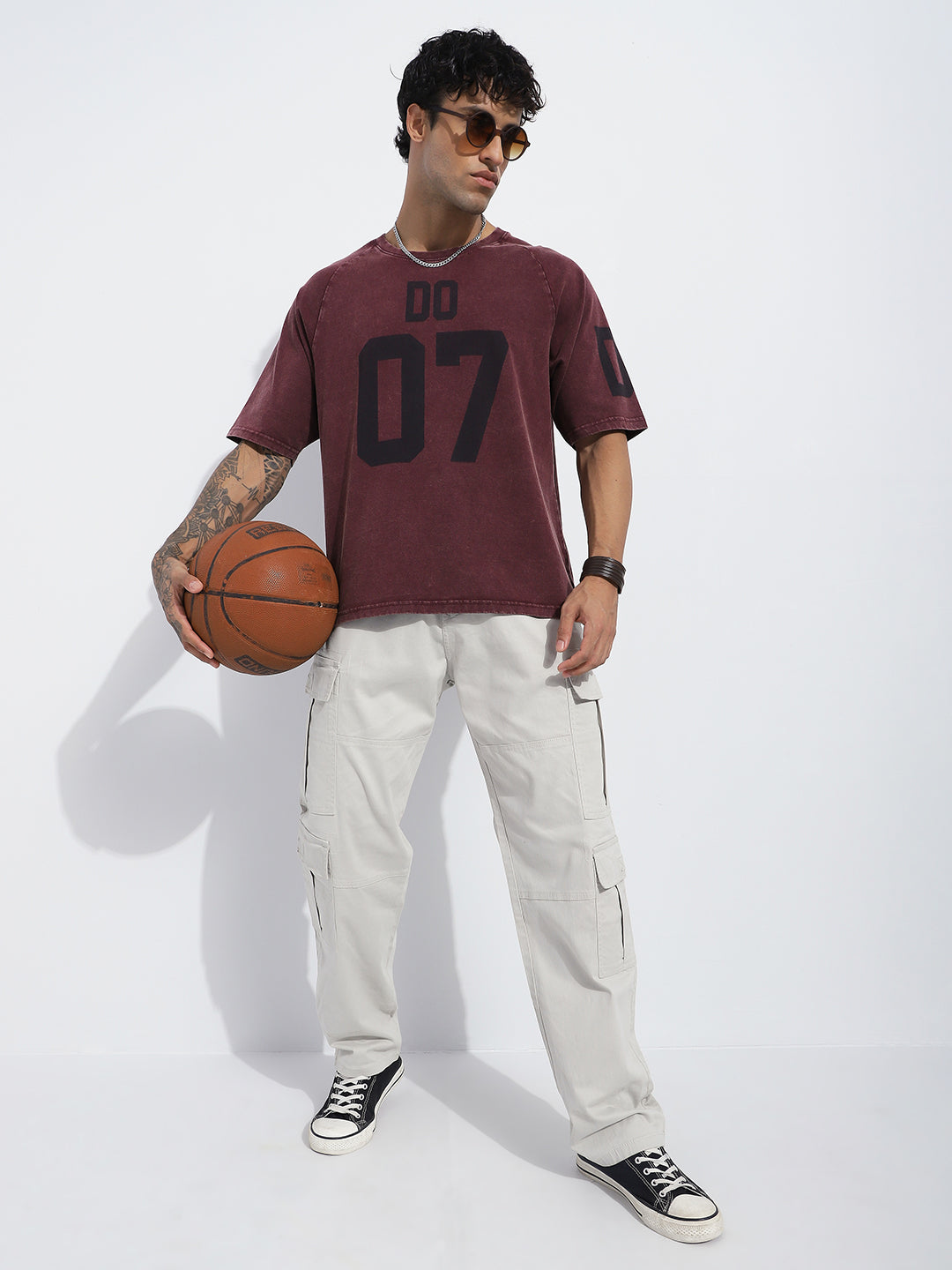 Mens Half Sleeve Round Neck Striped Oversized Fit Tshirts