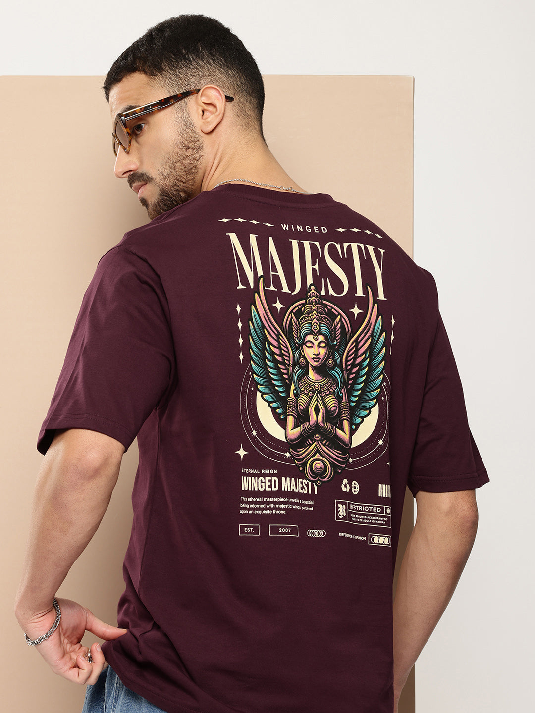Mens Half Sleeve Round Neck Back Printed Oversized Fit Tshirts