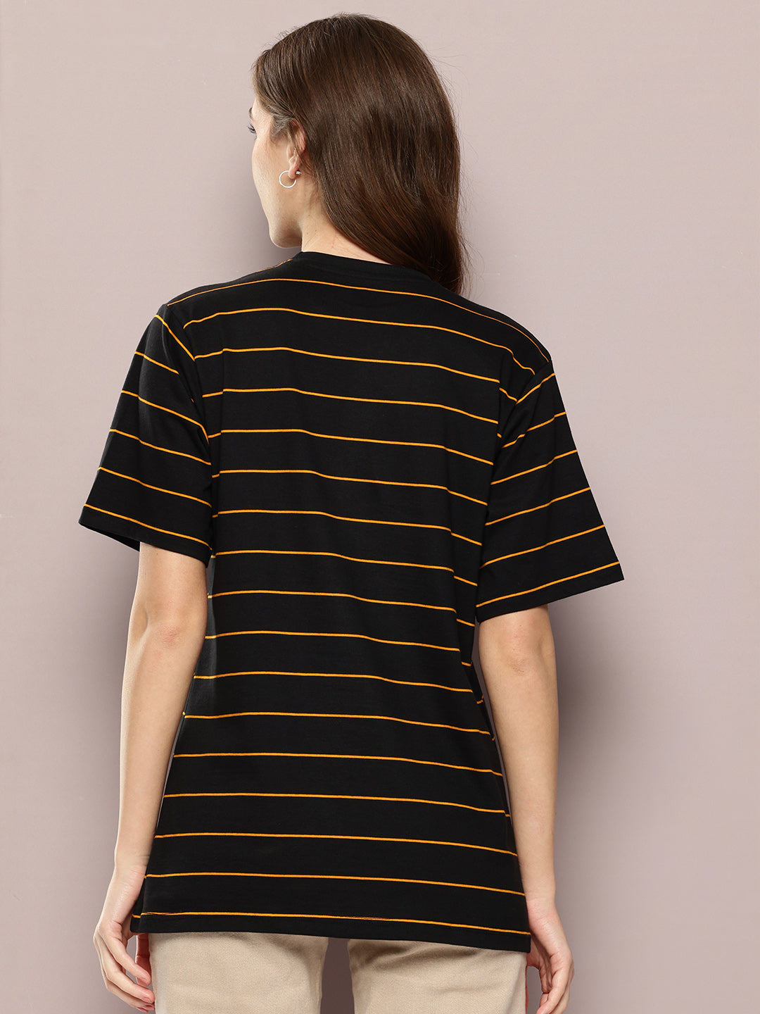 Womens Half Sleeve Round Neck Striped Oversized Fit Tshirts