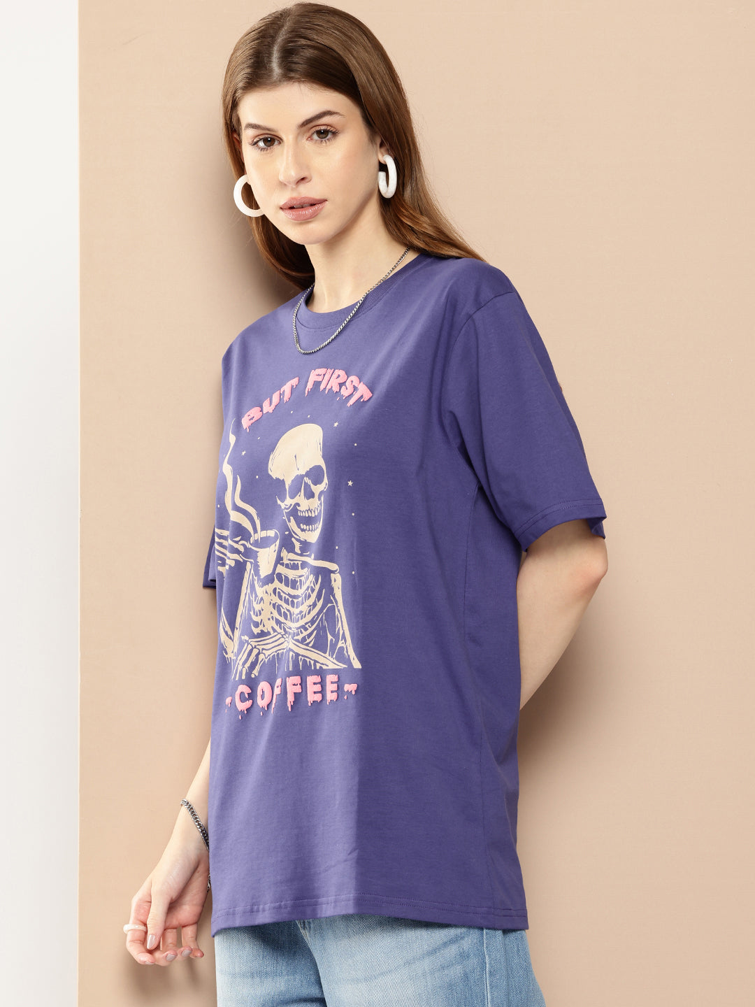 Womens Half Sleeve Round Neck Printed Oversized Fit Tshirts