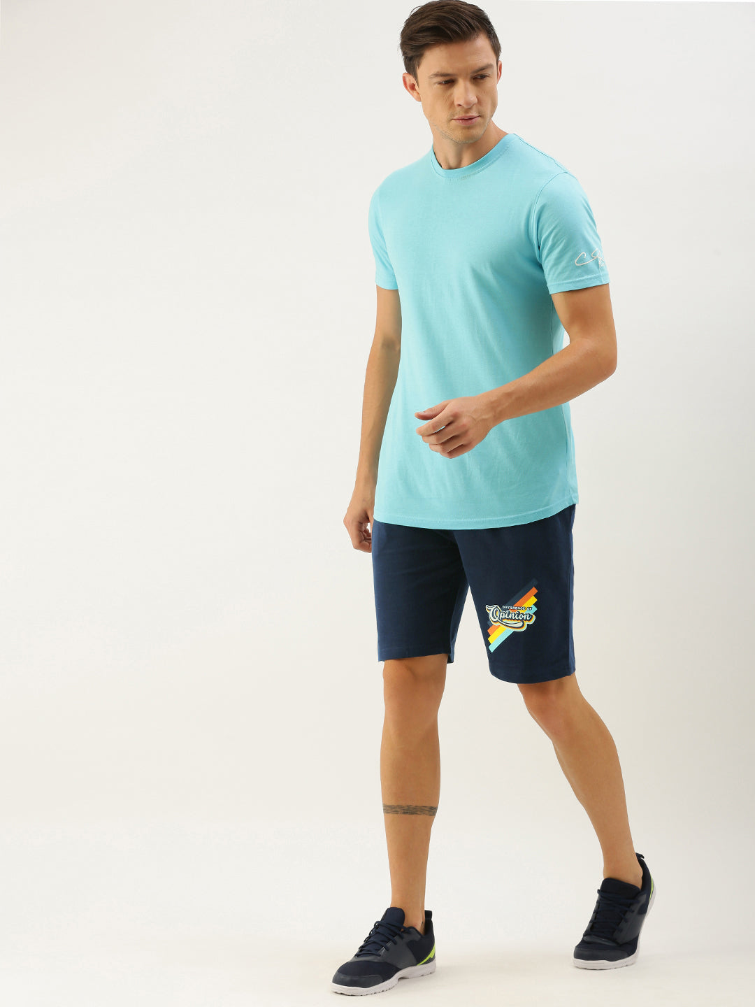 Men Navy Blue Typography Printed Mid-Rise Regular Shorts